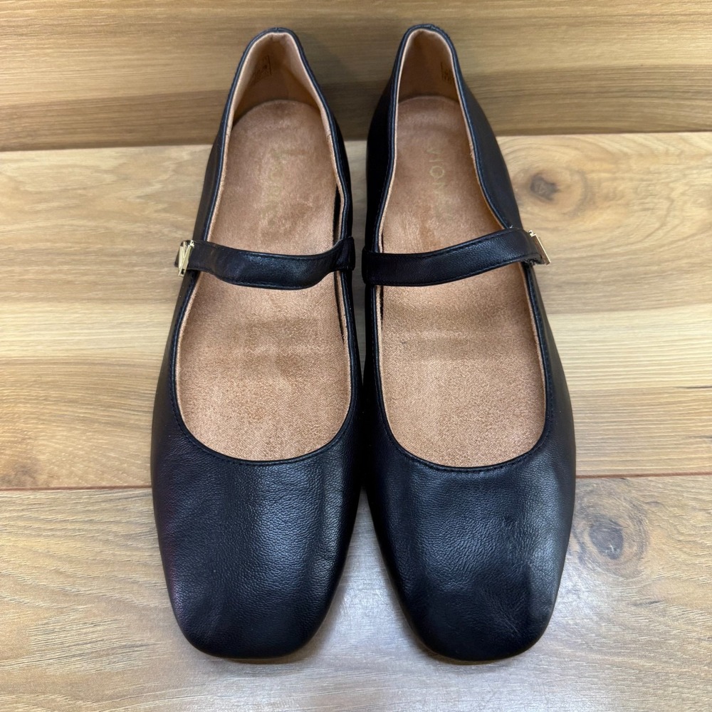 VIONIC Alameda Mary Jane Flats Womens 9.5 Black Leather Arch Support Square Toe